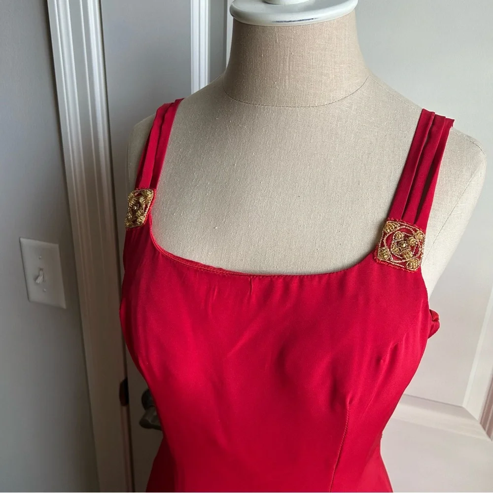 Vintage Red Floor Length Gown Spaghetti Straps 80s 90s - Picture 7 of 12